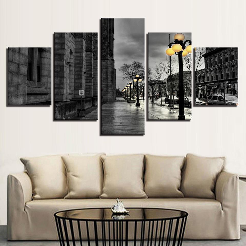 Black White London City Streetscape Nature Canvas Wall Art