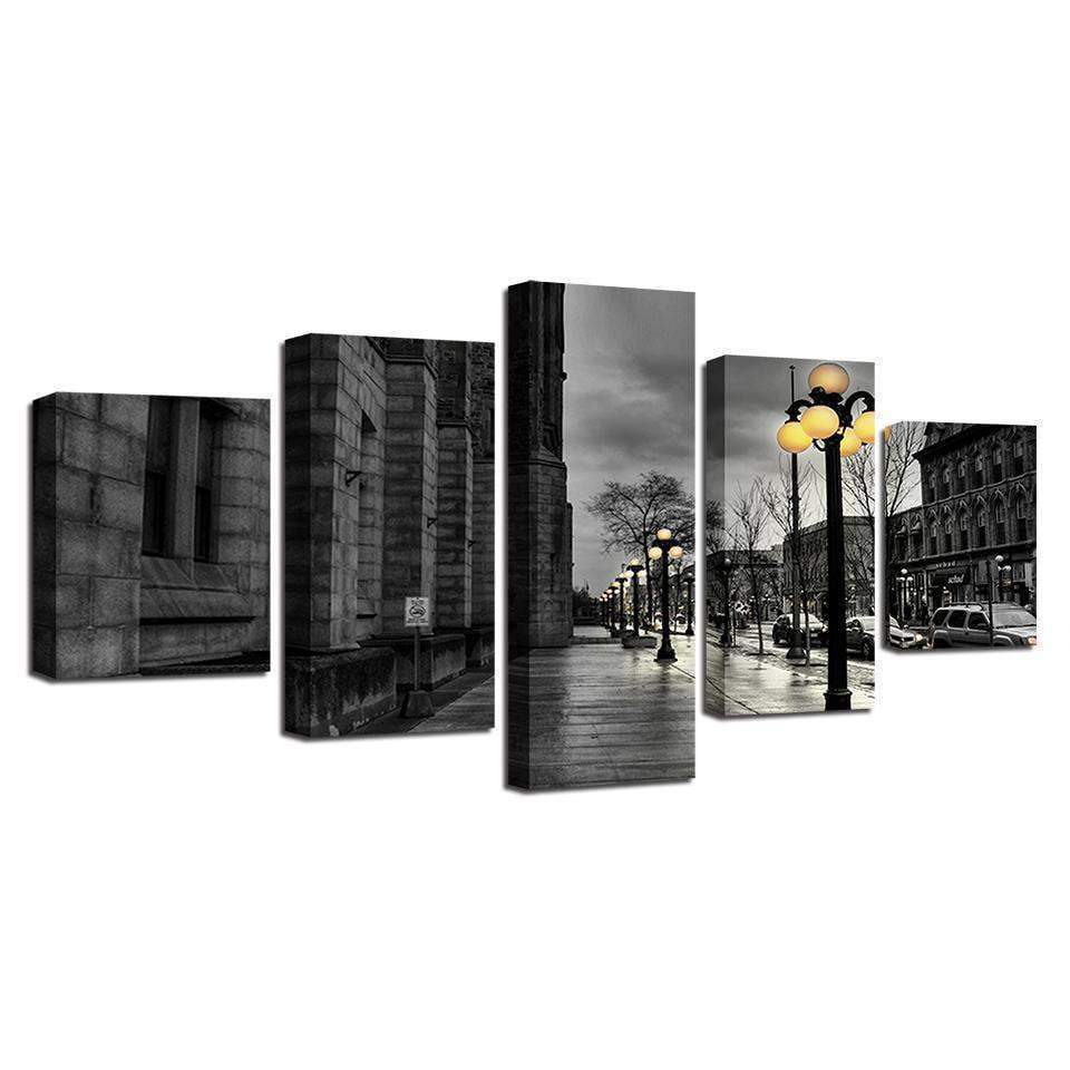 Black White London City Streetscape Nature Canvas Wall Art