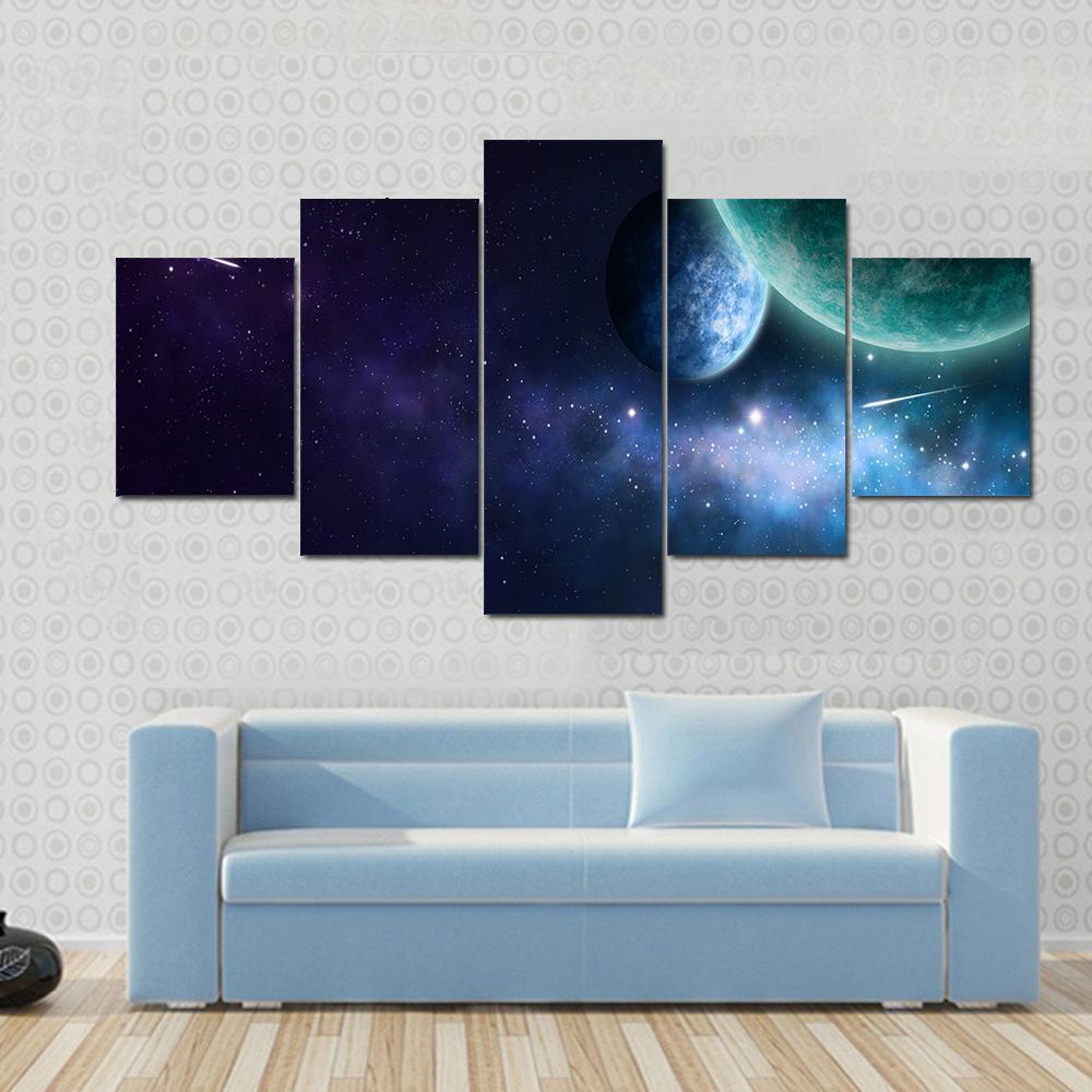 Blue And Purple Nebula On Black Space Canvas Wall Art
