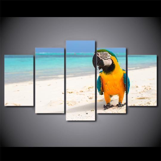 Blue And Yellow Macaw On The Beach Animal Canvas Wall Art