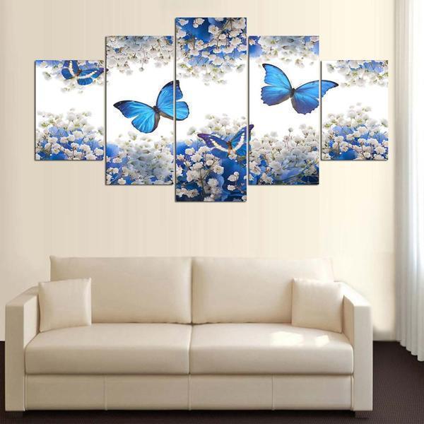 Blue Butterfly Butterflies Flowers Home Animal Canvas Wall Art