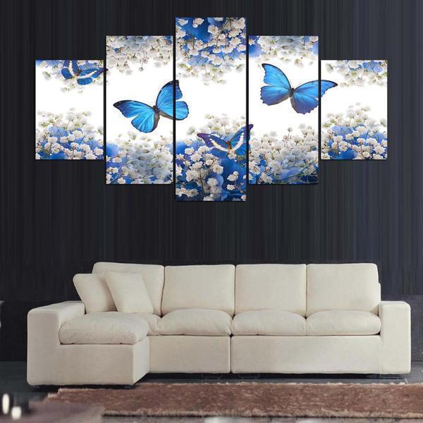 Blue Butterfly Butterflies Flowers Home Animal Canvas Wall Art