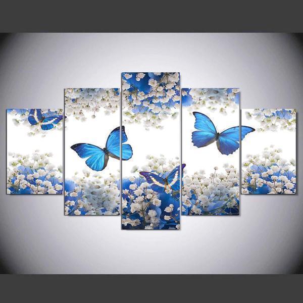 Blue Butterfly Butterflies Flowers Home Animal Canvas Wall Art
