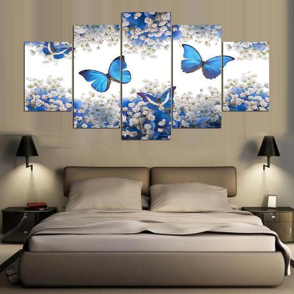 Blue Butterfly Butterflies Flowers Home Animal Canvas Wall Art