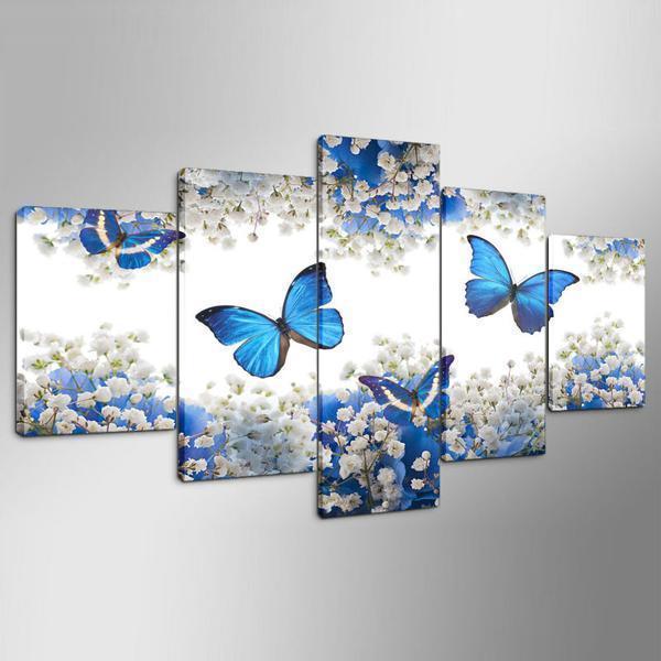 Blue Butterfly Butterflies Flowers Home Animal Canvas Wall Art