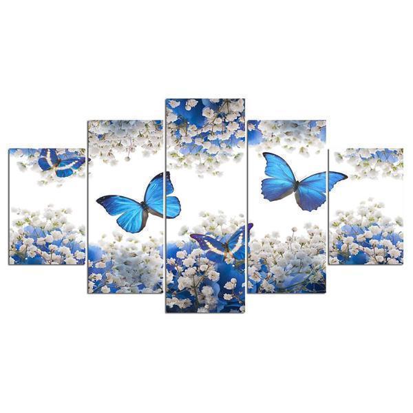 Blue Butterfly Butterflies Flowers Home Animal Canvas Wall Art