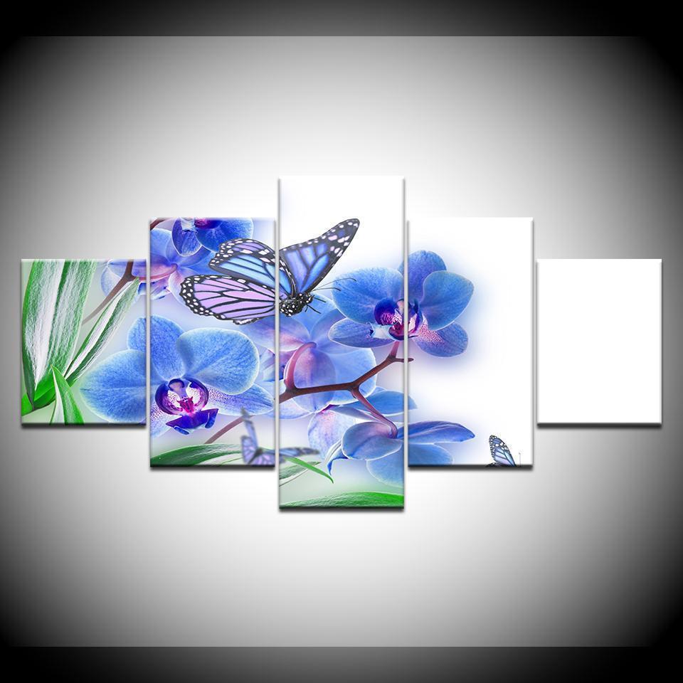Blue Butterfly Flowers Nature Canvas Wall Art