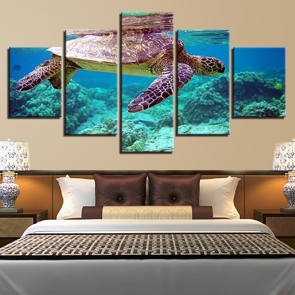 Blue Deep Sea Turtle Marine Animal Canvas Wall Art