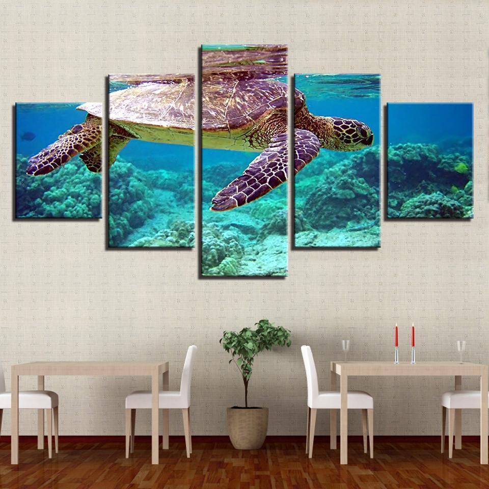 Blue Deep Sea Turtle Marine Animal Canvas Wall Art