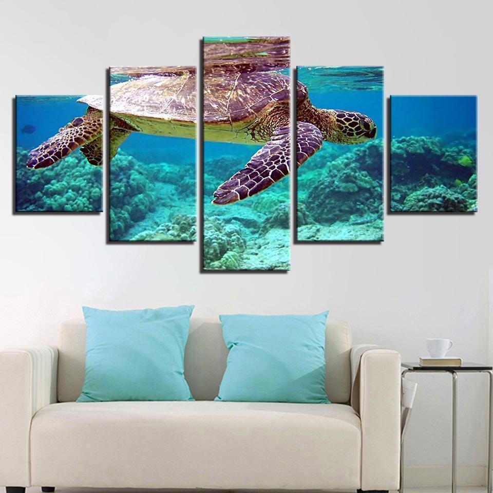 Blue Deep Sea Turtle Marine Animal Canvas Wall Art