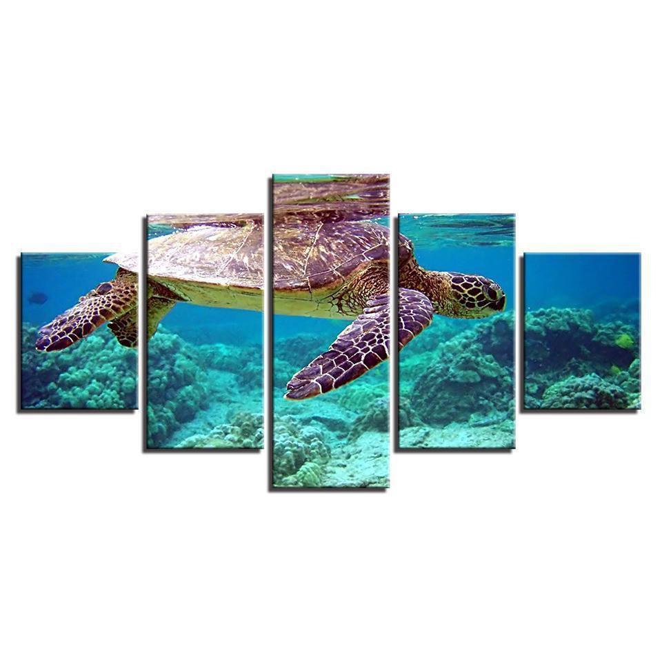 Blue Deep Sea Turtle Marine Animal Canvas Wall Art
