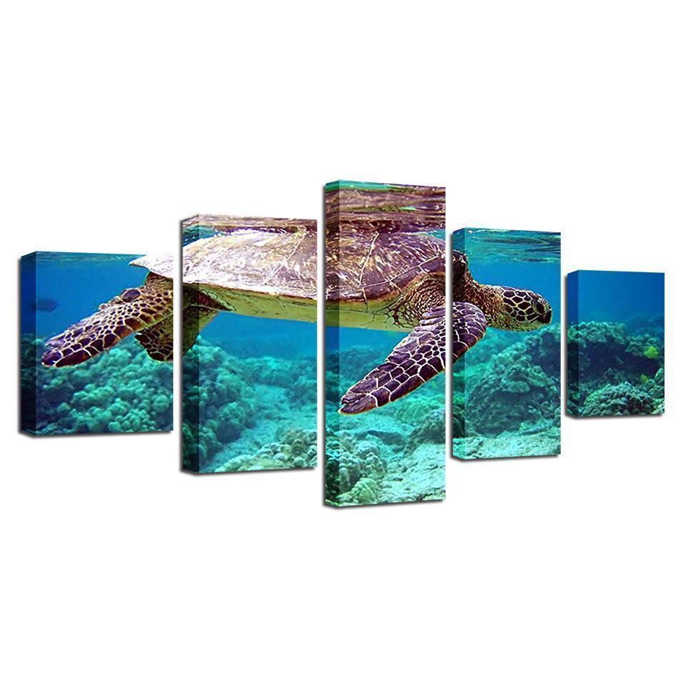 Blue Deep Sea Turtle Marine Animal Canvas Wall Art