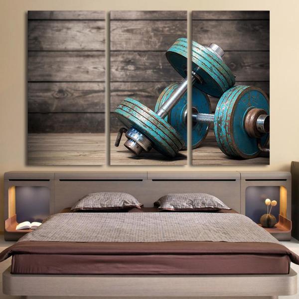 Blue Dumbbells Workout &amp;amp; Fitness Canvas Wall Art