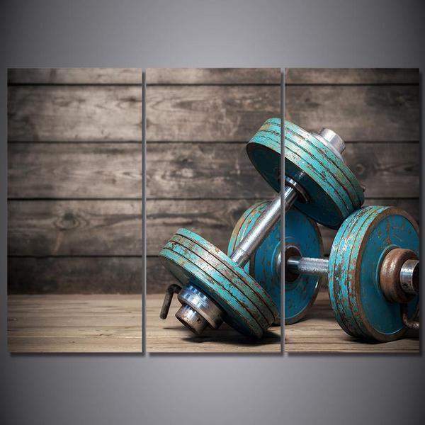 Blue Dumbbells Workout &amp;amp; Fitness Canvas Wall Art