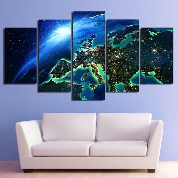 Blue Earth Horizon Universe World Space Canvas Wall Art
