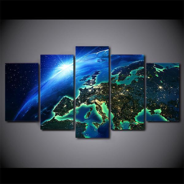 Blue Earth Horizon Universe World Space Canvas Wall Art