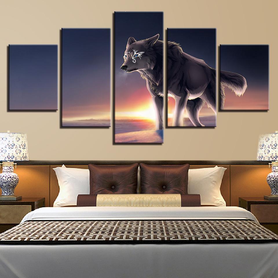 Blue Eyes Gray Wolf Animal Canvas Wall Art