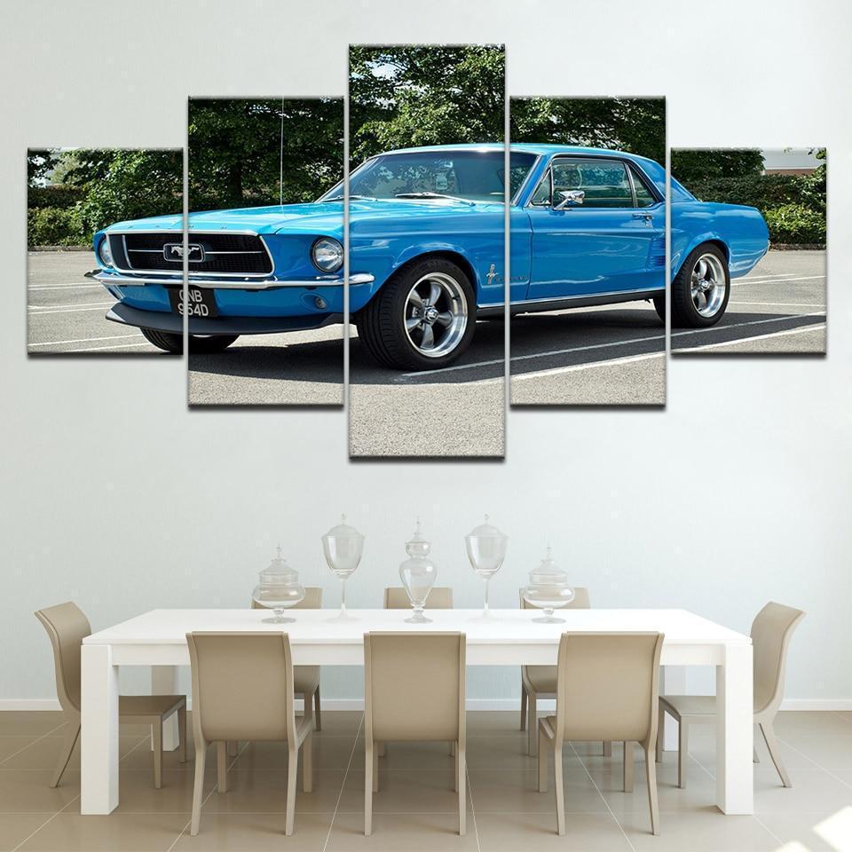 Blue Ferrari Mustang Car &amp;amp; Motor Canvas Wall Art