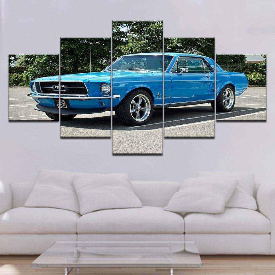 Blue Ferrari Mustang Car &amp;amp; Motor Canvas Wall Art