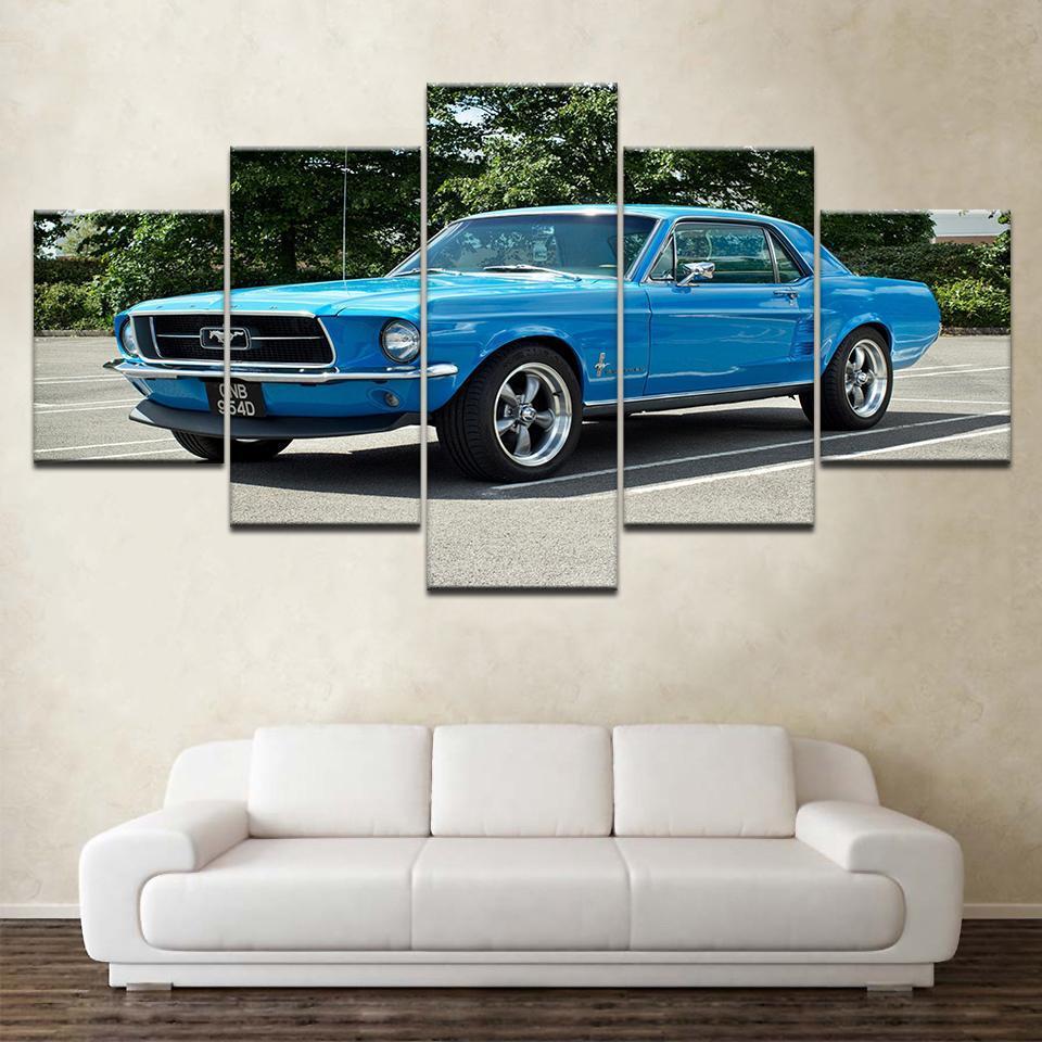 Blue Ferrari Mustang Car &amp;amp; Motor Canvas Wall Art