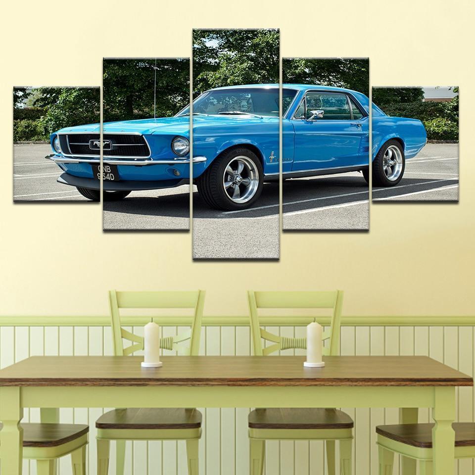 Blue Ferrari Mustang Car &amp;amp; Motor Canvas Wall Art