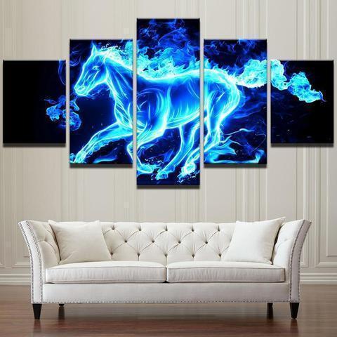 Blue Flame Stallion Abstarct Animal Canvas Wall Art