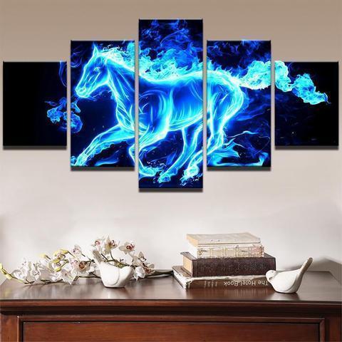 Blue Flame Stallion Abstarct Animal Canvas Wall Art