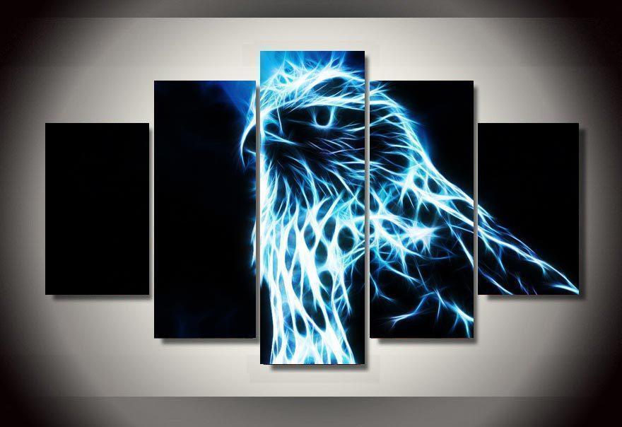 Blue Fluorescence Eagle Abstract Animal Canvas Wall Art