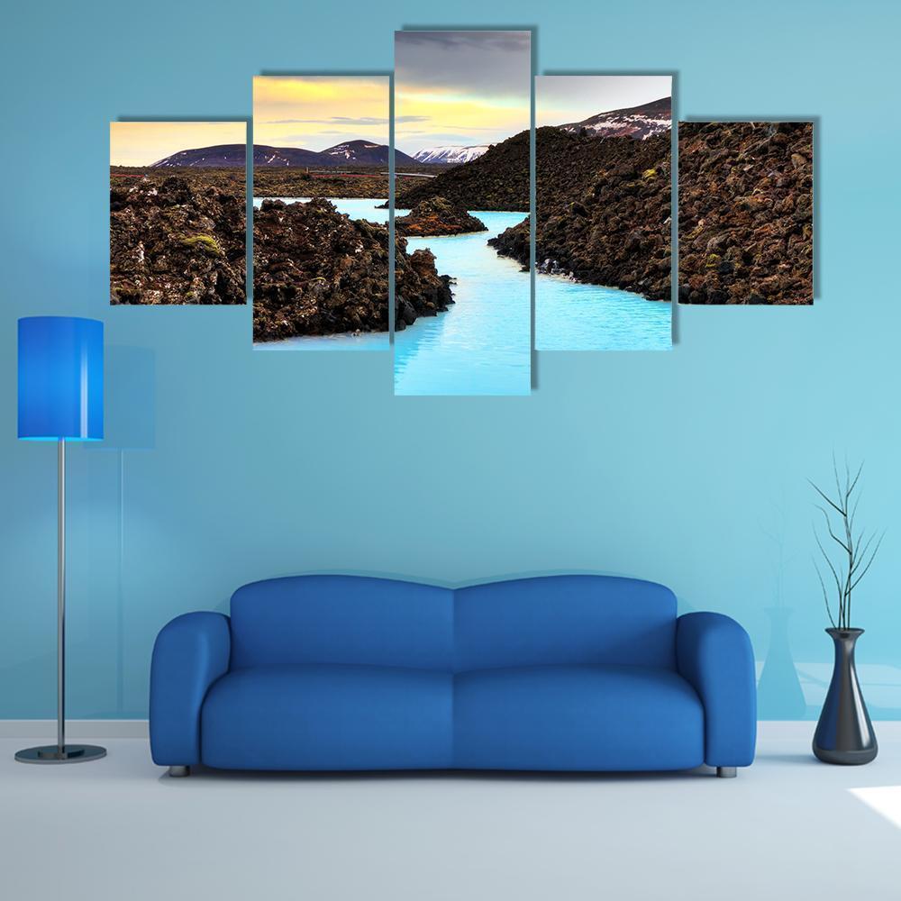 Blue Lagoon Waters In The Lava Field Nature Canvas Wall Art