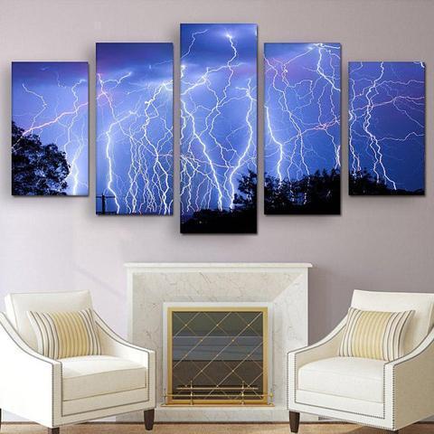 Blue Lightning Nature Canvas Wall Art