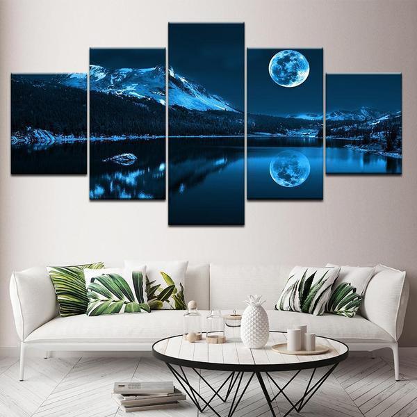Blue Moon Night Scene Nature Canvas Wall Art