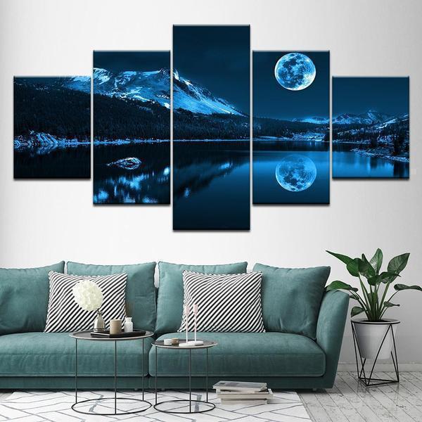 Blue Moon Night Scene Nature Canvas Wall Art