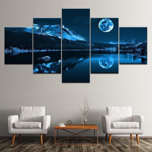 Blue Moon Night Scene Nature Canvas Wall Art