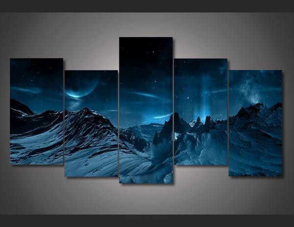 Blue Night Mountainscape Mountains Nature Canvas Wall Art