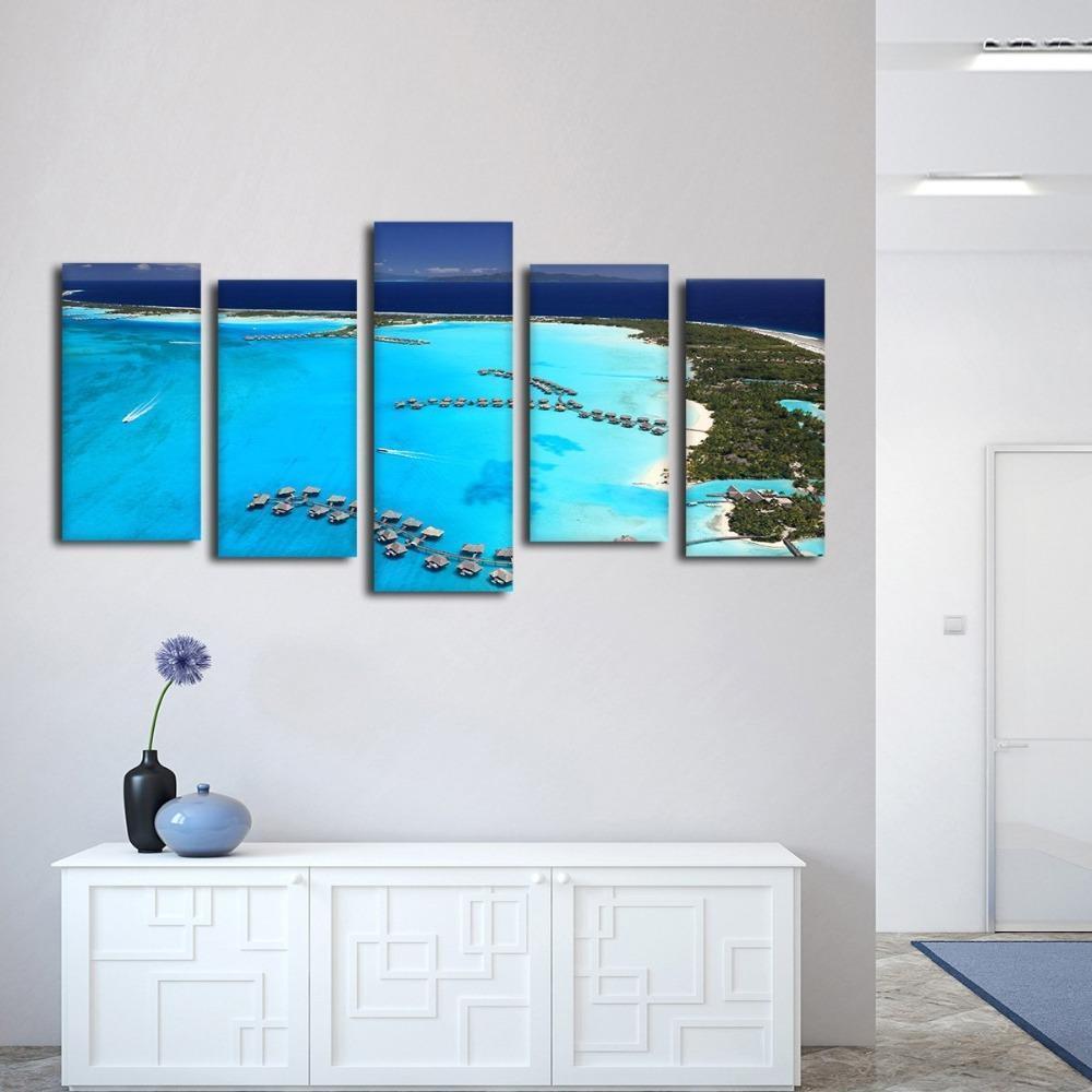 Blue Ocean Aerial View Wall Coast View Nature Canvas Wall Art
