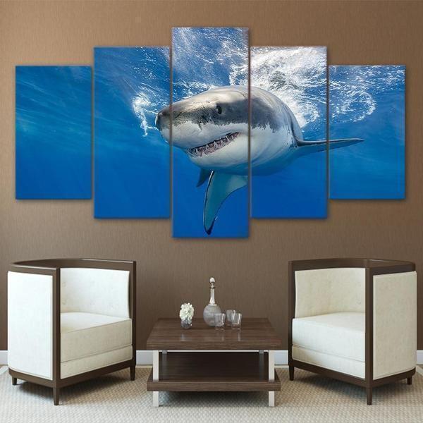 Blue Ocean Huge Shark Animal Canvas Wall Art