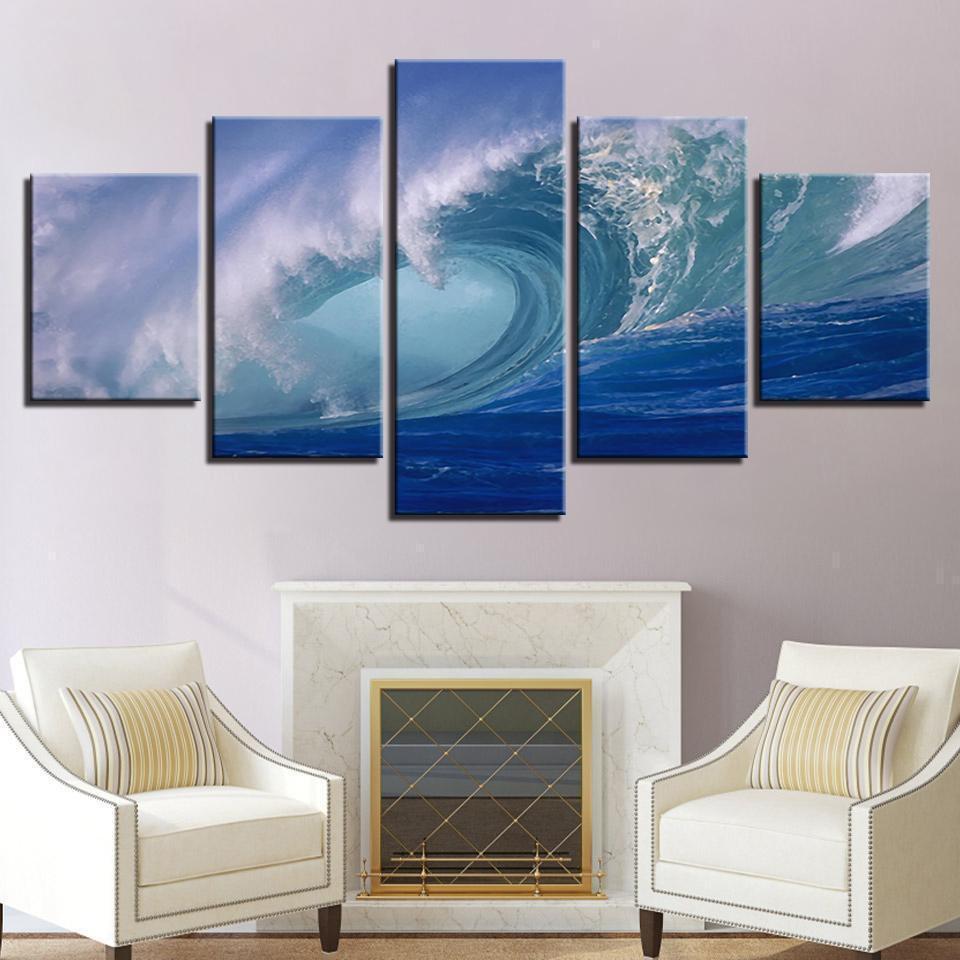 Blue Ocean Sea Rolling Waves Seascape Nature Canvas Wall Art