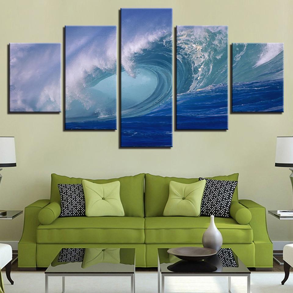 Blue Ocean Sea Rolling Waves Seascape Nature Canvas Wall Art