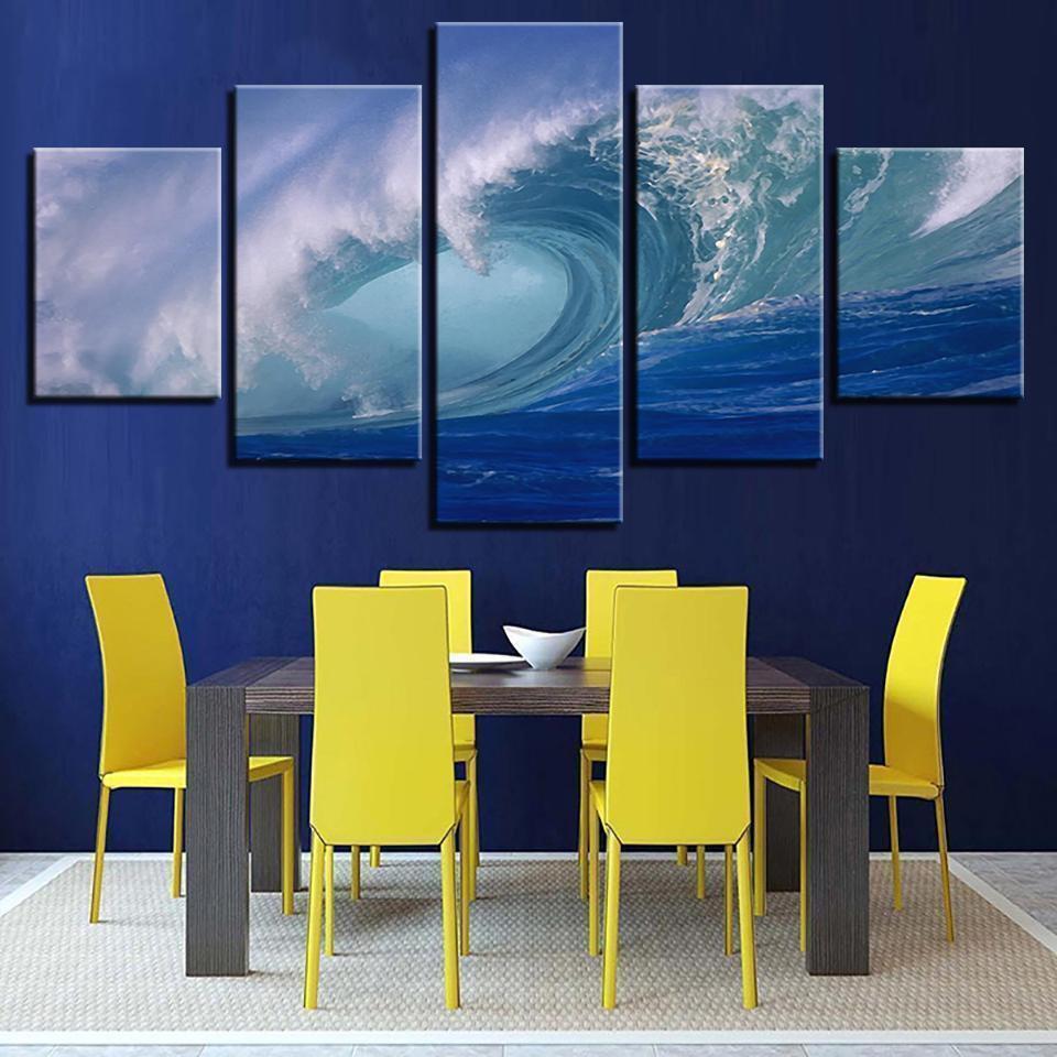 Blue Ocean Sea Rolling Waves Seascape Nature Canvas Wall Art