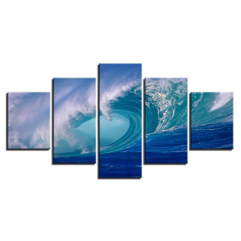 Blue Ocean Sea Rolling Waves Seascape Nature Canvas Wall Art