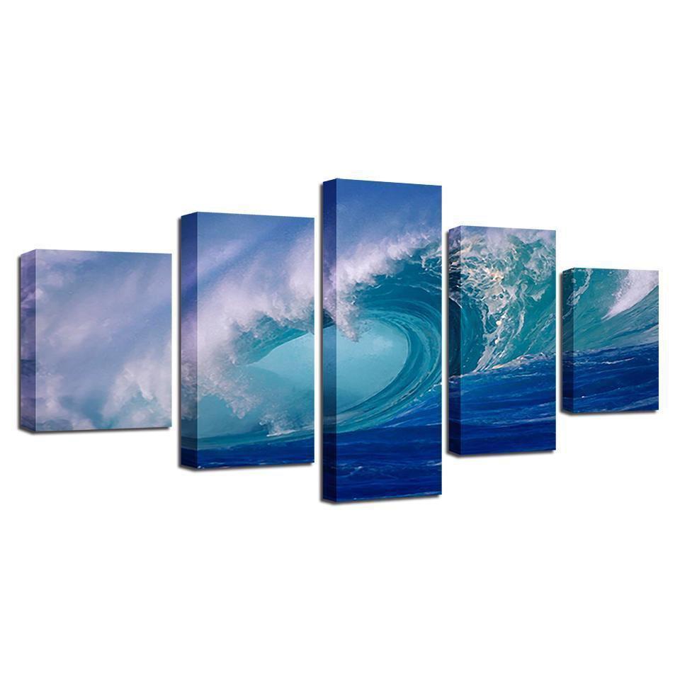 Blue Ocean Sea Rolling Waves Seascape Nature Canvas Wall Art