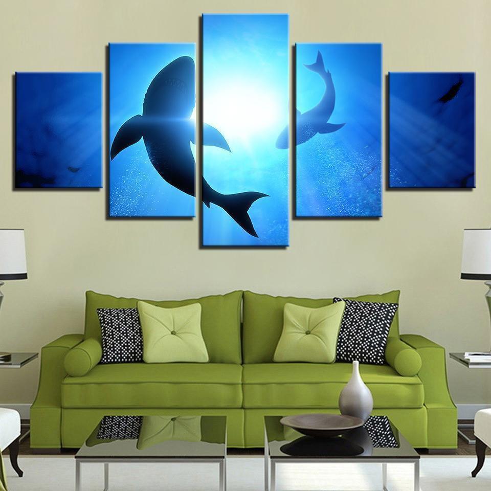 Blue Ocean Shark Seascape Animal Canvas Wall Art