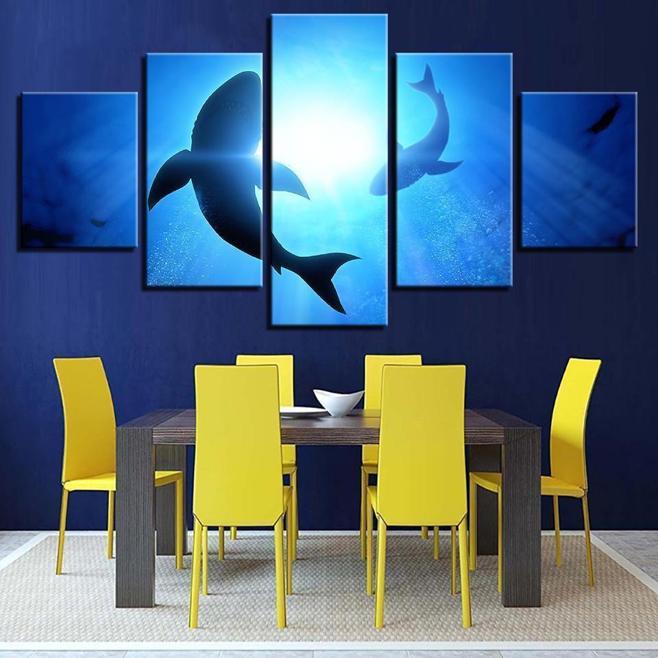 Blue Ocean Shark Seascape Animal Canvas Wall Art
