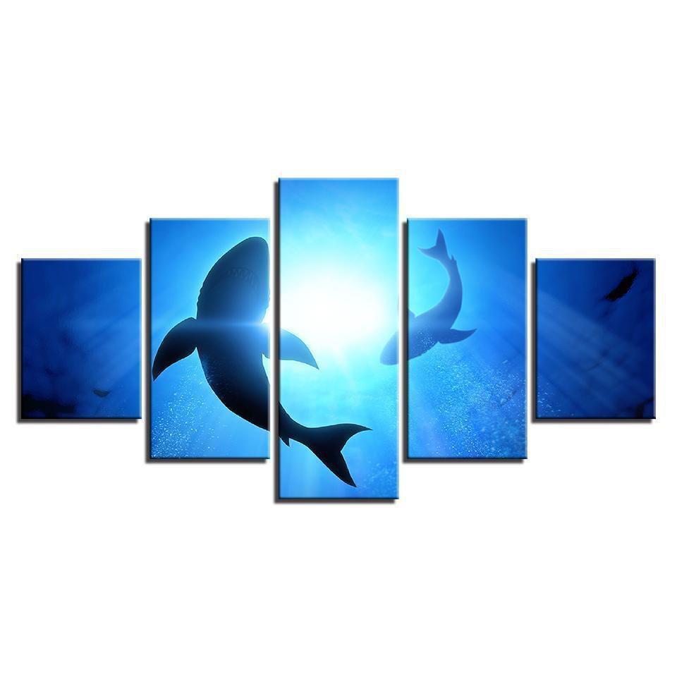 Blue Ocean Shark Seascape Animal Canvas Wall Art