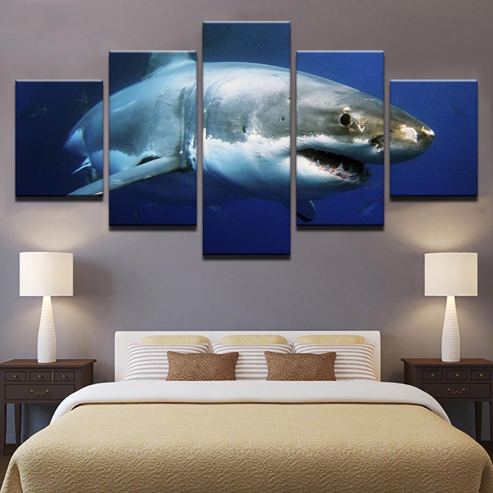 Blue Ocean White Shark Animal Animal Canvas Wall Art