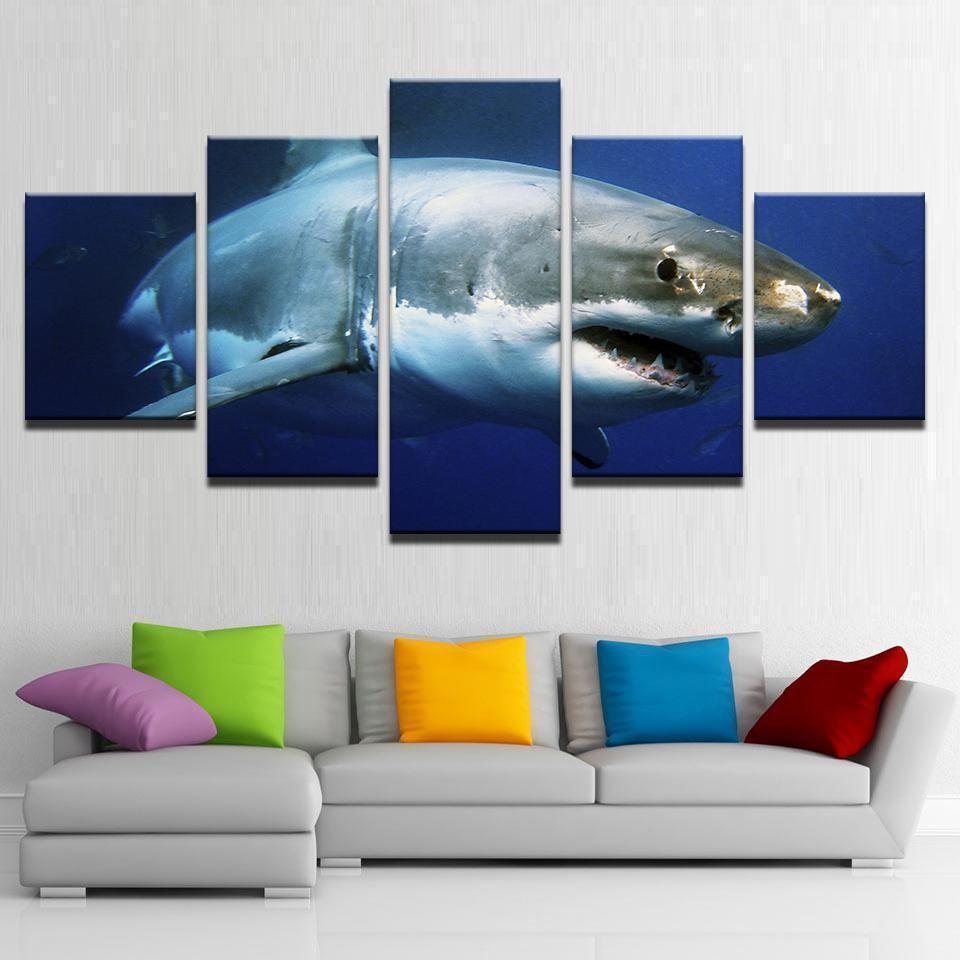 Blue Ocean White Shark Animal Animal Canvas Wall Art