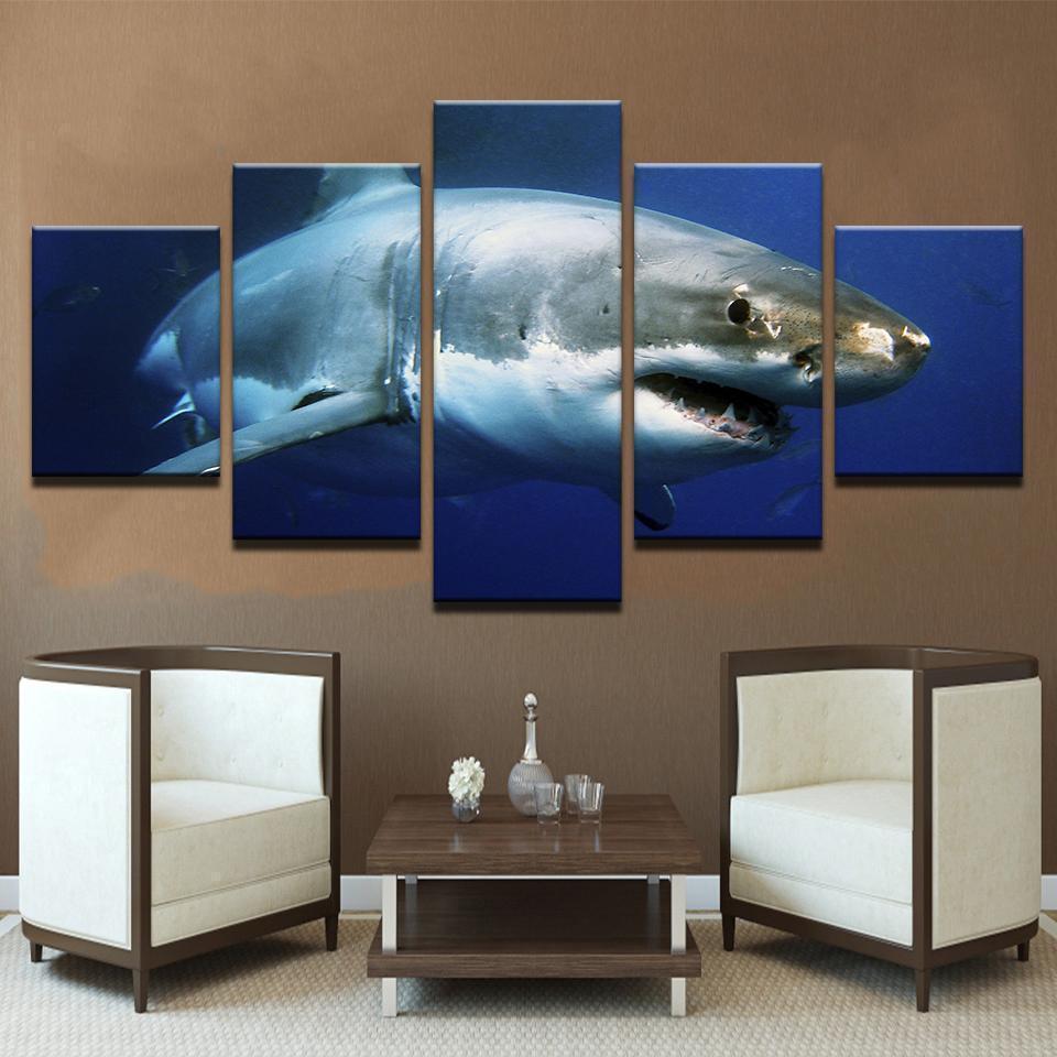 Blue Ocean White Shark Animal Animal Canvas Wall Art