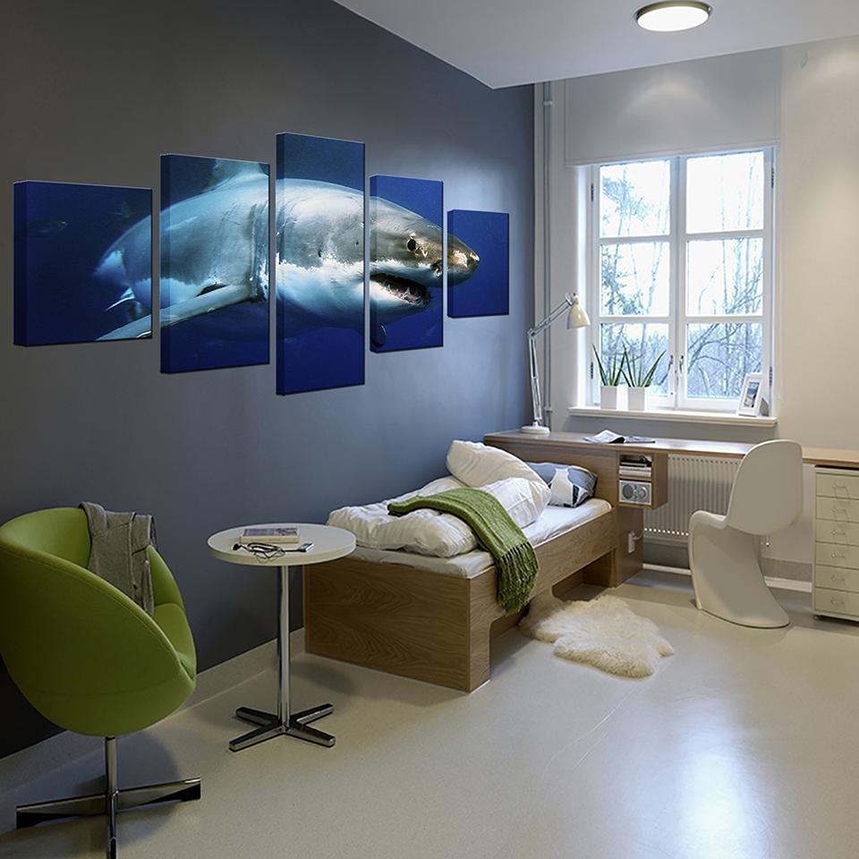 Blue Ocean White Shark Animal Animal Canvas Wall Art