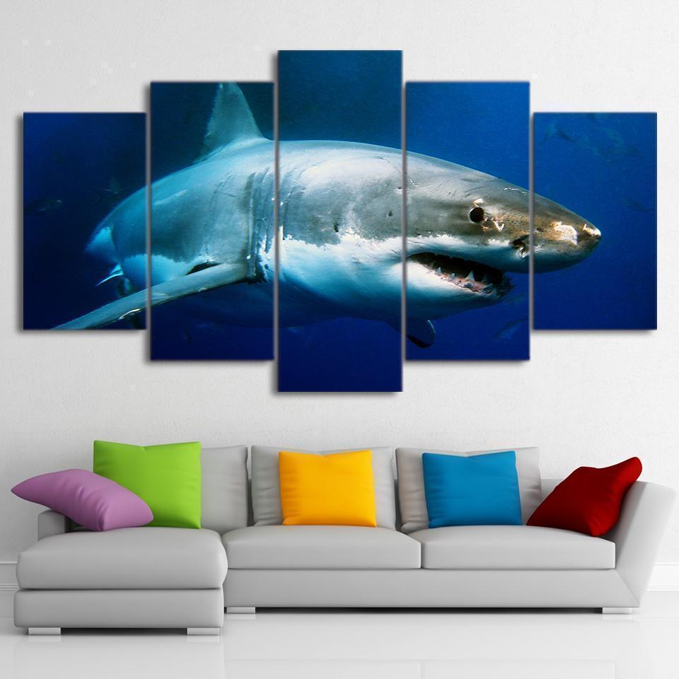 Blue Ocean White Shark Animal Canvas Wall Art