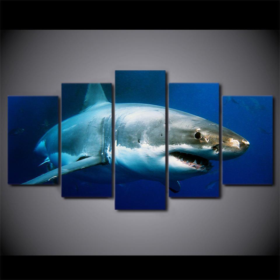 Blue Ocean White Shark Animal Canvas Wall Art